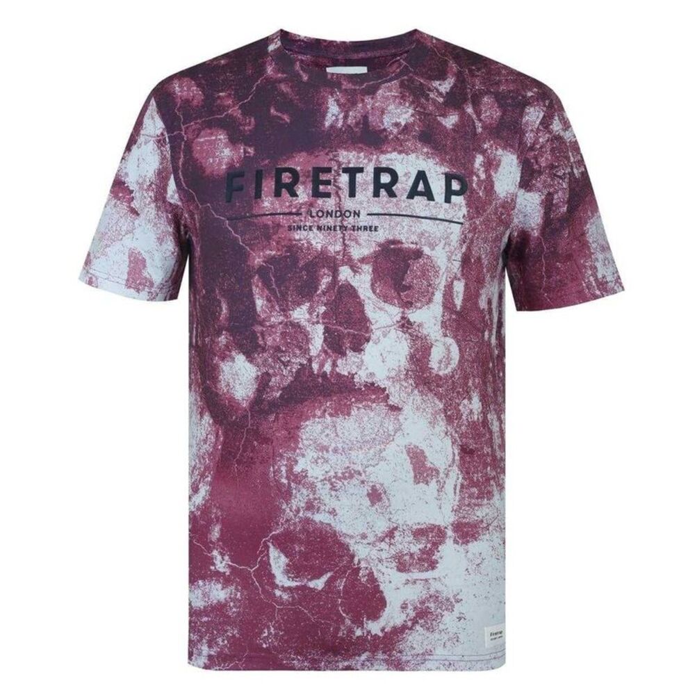 Firetrap Mens Sub All-Over Print T-Shirt / Dark Burgundy